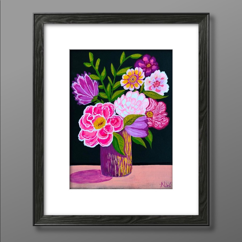 💐 Floral Painting on Black Paper Flowers Bouquet